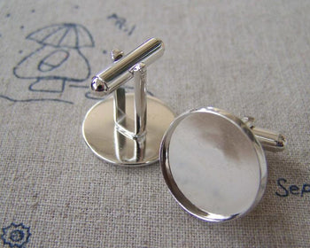 Accessories - Silver Cufflink Blanks Bezel Settings Match 18mm Cabochon Set Of 10 Pcs A2619