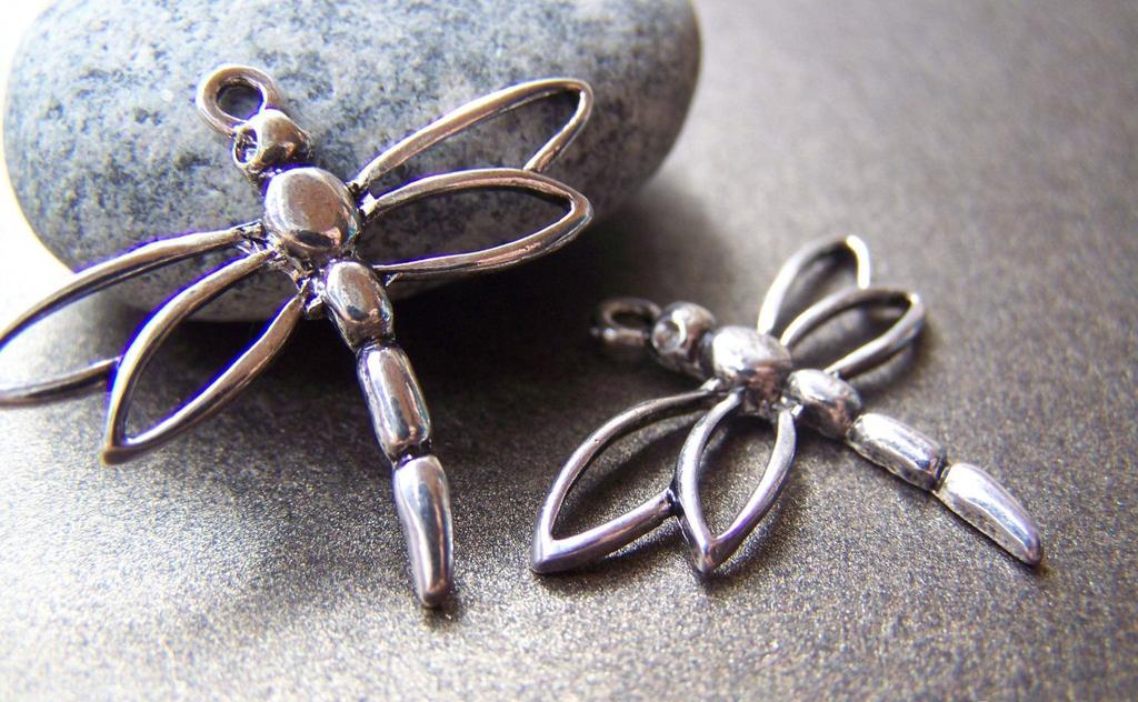 Accessories - Silver Dragonfly Charms Antiqued Finish Filigree Pendant 27x33mm Set Of 10 Pcs A1820