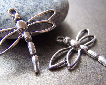 Accessories - Silver Dragonfly Charms Antiqued Finish Filigree Pendant 27x33mm Set Of 10 Pcs A1820