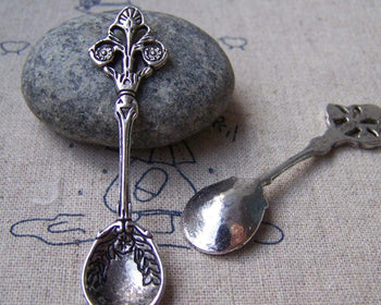 Accessories - Silver Flower Spoon Charms Antique Silver Pendants  14x60mm Set Of 10 A1683