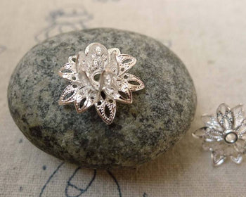Accessories - Silver Lotus Flower Beads Charms 8x16mm Set Of 10 Pcs A6224
