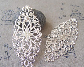 Accessories - Silver Metal Embellishments Filigree Floral Findings 35x80mm Set Of 20 Pcs A5179