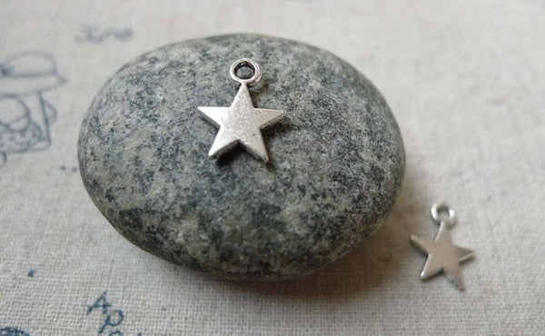 Accessories - Silver Star Charms Blank Tibetan Silver Charms  10mm Set Of 50 Pcs A6332