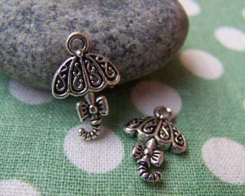 Accessories - Silver Umbrella Charms Flat BowTie Tibetan Silver  11.5x19mm Set Of 10 Pcs A889