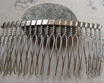 Accessories - Silvery Gray Comb Hair Clips 20 Teeth Metal Wire Hair Pins  38x75mm Set Of 10 Pcs  A6039