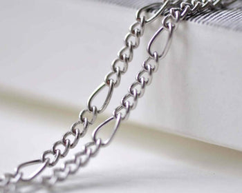 Accessories - Silvery Gray Steel Figaro Chain Link 3.6x8mm Set Of 16ft (5m) A7859