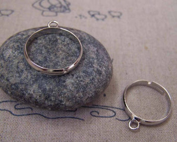 Accessories - Single Loop Ring Bases Platinum Tone Brass Adjustable Ring   20mm Set Of 10 A5166