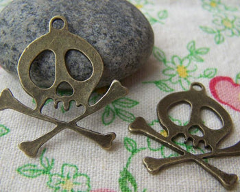 Accessories - Skull Crossbones Charms Antique Bronze Flat Charms 30x30mm A4550