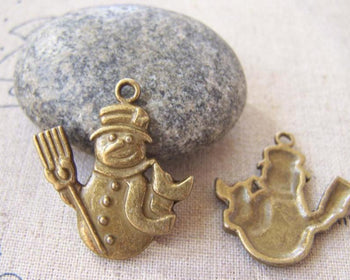 Accessories - Snowman Charms Antique Bronze Christmas Pendant 25x28mm Set Of 10 Pcs A5258