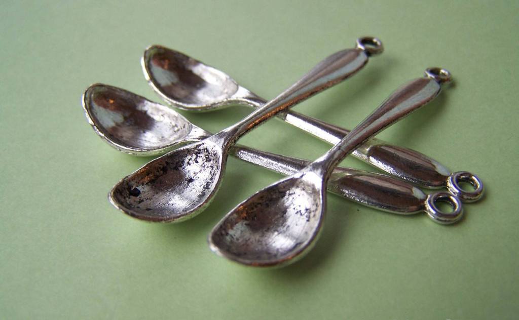 Accessories - Spoon Charms Antique Silver Tableware Dinner Pendants  11x54mm Set Of 10 Pcs A892