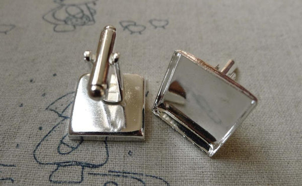 Accessories - Square Bezel Cufflinks Silver Cuff Links Setting Match 18mm Cabochon Set Of 10 A6162