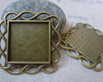 Accessories - Square Pendant Tray Antique Bronze Base Setting Bezel Match 20mm Cameo Set Of 10 Pcs A5921