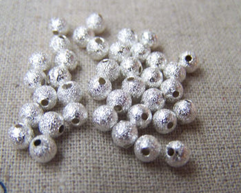 Accessories - Star Dust Beads Silver Plated Metal Texured Sand Beads 4mm Set Of 50 Pcs A2299