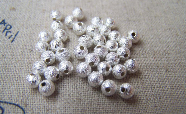 Accessories - Star Dust Beads Silver Plated Metal Texured Sand Beads 4mm Set Of 50 Pcs A2299