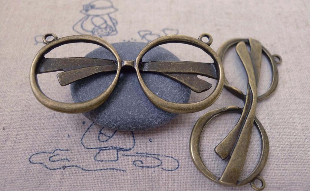 Accessories - Sunglasses Connector Pendants Antique Bronze Large Eyeglasses  25x59mm Set Of 6 Pcs A7389