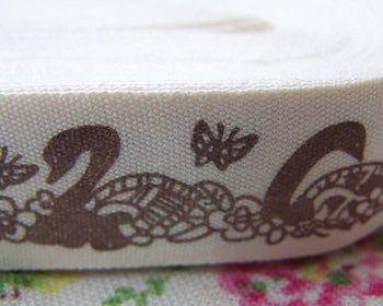 Accessories - Swan Ribbon Black Bird Print Cotton Ribbon Label String Set Of 5 Meters A2605