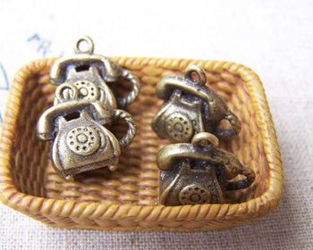 Accessories - Telephone Charms Antique Bronze 3D Pendants 8x10x14mm Set Of 10 Pcs A1098