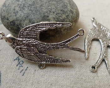 Accessories - Three Loops  Bird Connector Antique Silver Swallow Dove Charms  20x39mm  Set Of 10 Pcs A6190