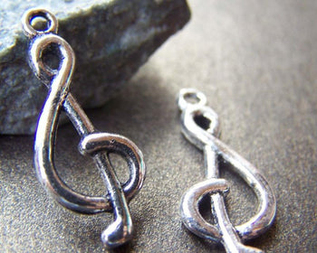 Accessories - Treble Clef Charms Antique Silver Music Note 10x26mm Set Of 10 Pcs A1646