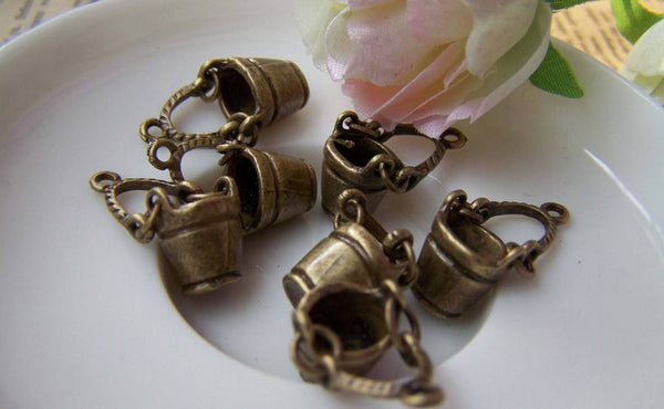 Accessories - Water Bucket Charms Antique Bronze 3D Pendants 21mm Set Of 10 Pcs A1446