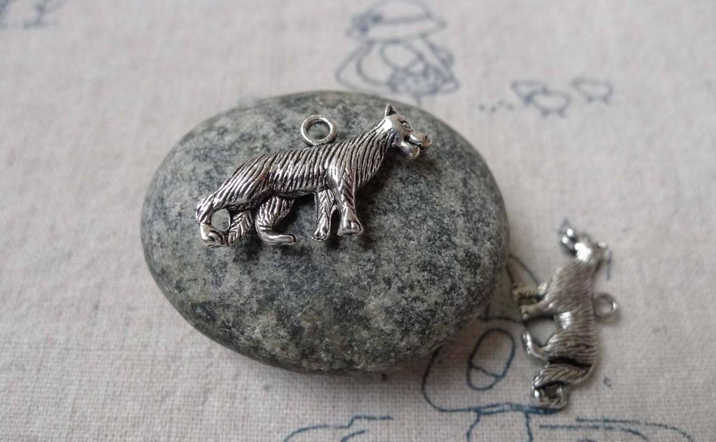 Accessories - Wolf Dog Charms Antique Silver Pendants 13x24mm Set Of 10 Pcs A6816