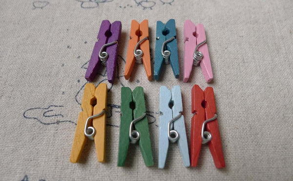 Accessories - Wooden Cloth Clips Clothes Clips Assorted Color   3x25mm Set Of 20 Pcs A6752