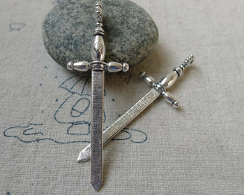 Accessories - 10 Pcs Of Antique Silver Sword Charms Pendants 19x59mm A6492