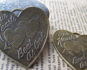 3 pcs Antique Bronze Large Heart Pendants Charms 38mm A5369