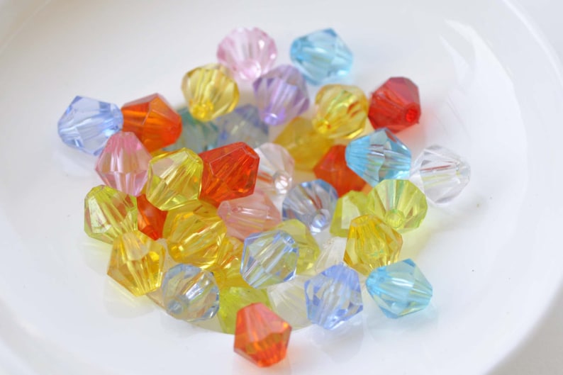 Acrylic Bicone Faceted Beads Mixed Color Size 4mm/6mm/8mm/10mm/12mm