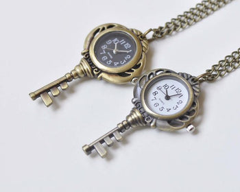 1 PC Antique Bronze Key Pocket Watch Necklace