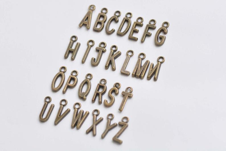 Antique Bronze Small Alphabet Letter Tags Initial Charms A-Z Size 6x16mm