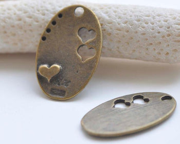 10 pcs Antique Bronze Oval Heart Charms 17x26mm A5447
