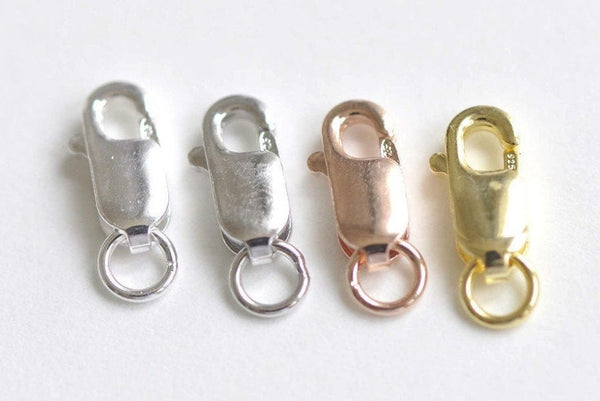 4 pcs 925 Sterling Silver Rectangle Parrot Lobster Clasps 8mm With Jump Ring