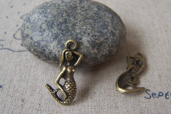 20 pcs Antique Bronze 3D Mermaid Charms Fairy Pendants A4672