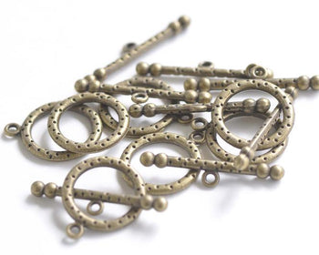 10 sets Antique Bronze Dotted Toggle Clasps Closure A2287