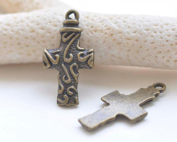 10 pcs Antique Bronze Cross Charms 14x27mm A8903