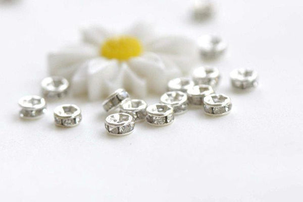20 pcs Silver Flat Edge Clear Rhinestone Rondelle Spacer Beads 4mm A5454