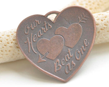 6 pcs Antique Copper Large Heart Pendants Charms 38mm A5323