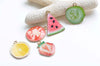 Gold Enamel Fruit Slice Charms Pendants Orange Mandarin Watermelon Set of 5