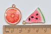 Gold Enamel Fruit Slice Charms Pendants Orange Mandarin Watermelon Set of 5