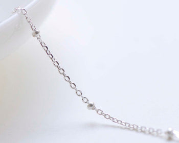 Polished 925 Sterling Silver Dainty Saturn Satellite Chain Textured Oval Link Chain