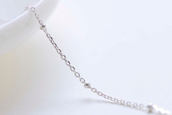 Polished 925 Sterling Silver Dainty Saturn Satellite Chain Textured Oval Link Chain