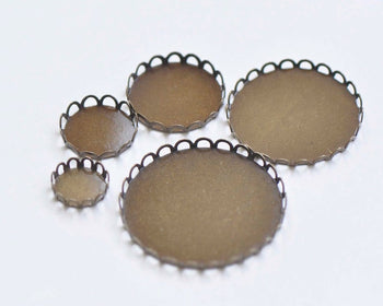 Antique Bronze SCALLOP Edge Pendant Tray Cup Blank Settings Match 10mm-30mm Cabochon