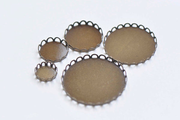 Antique Bronze SCALLOP Edge Pendant Tray Cup Blank Settings Match 10mm-30mm Cabochon