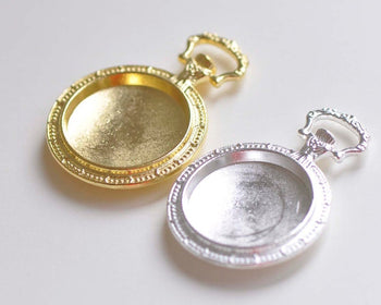 6 pcs Shiny Silver/Gold Pocket Watch Round Setting Pendant Tray