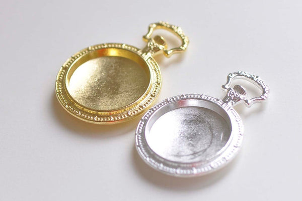 6 pcs Shiny Silver/Gold Pocket Watch Round Setting Pendant Tray