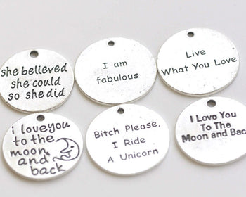 10 pcs Antique Silver Round Fabulous Love Quote Charms Pendants 24mm