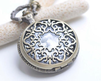 Antique Bronze Large Filigree Pocket Watch Necklace Set of 1 A8538