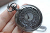Gunmetal Black Large Filigree Flower Round Pocket Watch Set of 1 A4322
