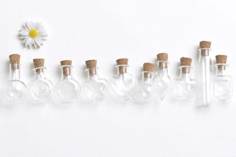 Clear Glass Flat Square Bottles Long Empty Star Shaped Vials Container Jars With Corks Set of 6